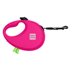 Поводок-рулетка для собак WAUDOG R-leash с контейнером для пакетов, светоотражающая лента, розовый