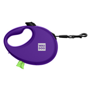 Поводок-рулетка для собак WAUDOG R-leash с контейнером для пакетов, светоотражающая лента, фиолетовый