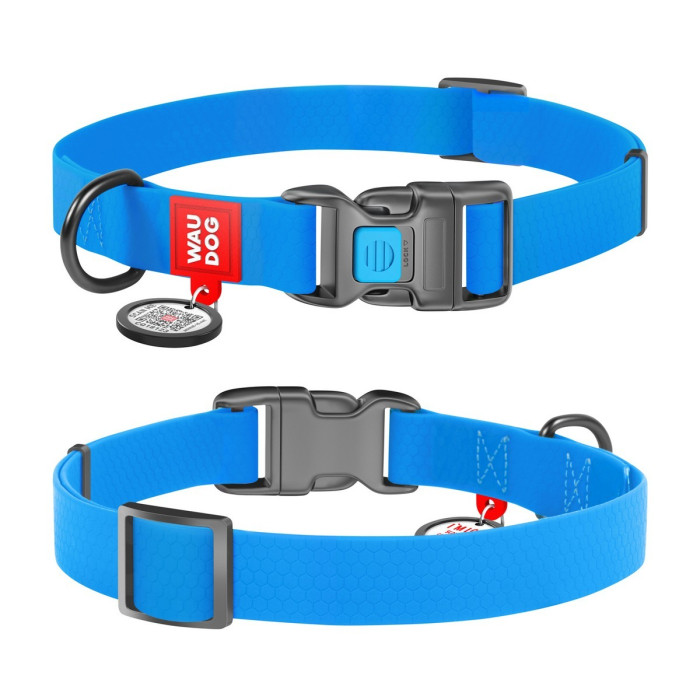 WAUDOG Waterproof dog collar with QR-passport, with QR tag, plastic fastex buckle, blue