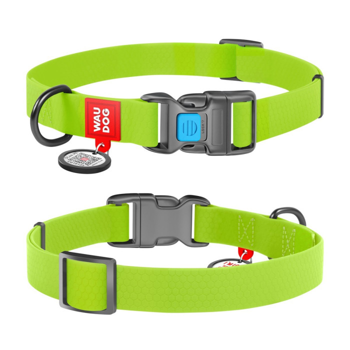 WAUDOG Waterproof dog collar with QR-passport, with QR tag, plastic fastex buckle, light green