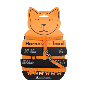 Шлея Dog Extreme нейлоновая для котов с поводком, оранжевая