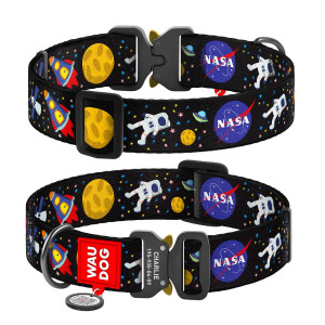 Collar for dogs nylon WAUDOG Nylon with QR passport, "NASA" pattern, metal buckle-fastex, (width 35 mm, length 43-70 cm)