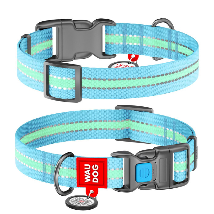 WAUDOG Nylon with QR tag, light-accumulative (glows in the dark) blue