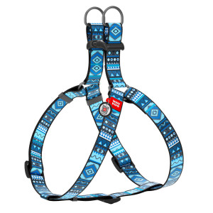 WAUDOG Nylon dog harness with QR-passport, QR tag, pattern "Ethno blue"