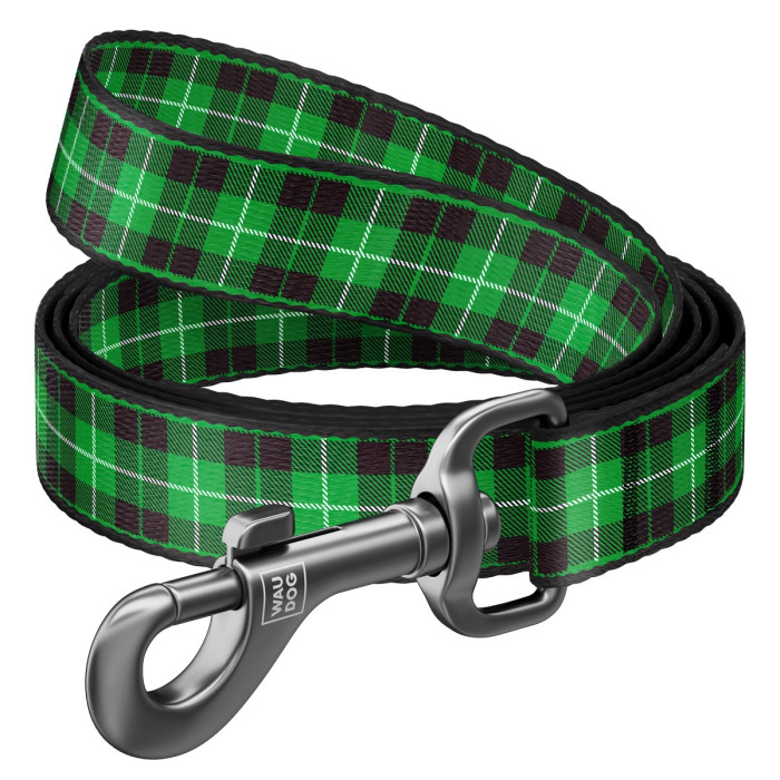 Поводок для собак WAUDOG Nylon, рисунок "Шотландка зеленая"