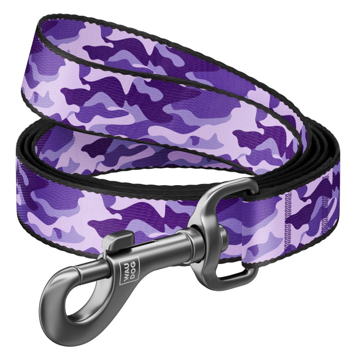 WAUDOG Nylon dog leash with QR-passport, "Purple camo"