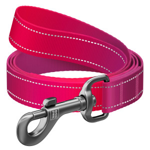 Повідець для собак нейлоновий WAUDOG Nylon Mono світловідбивний, рожевий
