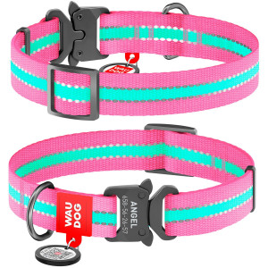 WAUDOG Nylon with QR tag, light-accumulative (glows in the dark), metal fastex buckle, pink