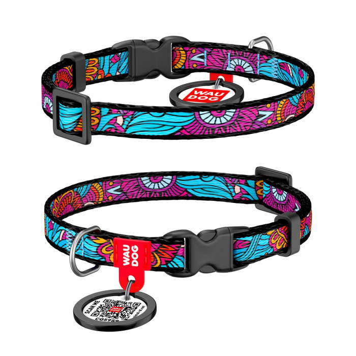 WAUDOG Nylon dog collar with QR-passport, "Summer", for small dogs, plastic fastex buckle