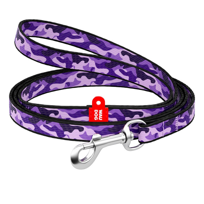 Повідець для собак WAUDOG Nylon, малюнок "Фіолетовий камо", для дрібних порід собак, 122 см, 10 мм