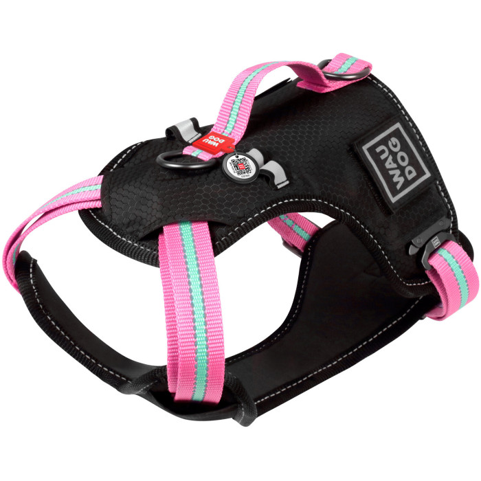 WAUDOG Nylon dog harness with QR-passport, QR tag, safe, metal fastex buckle, pink