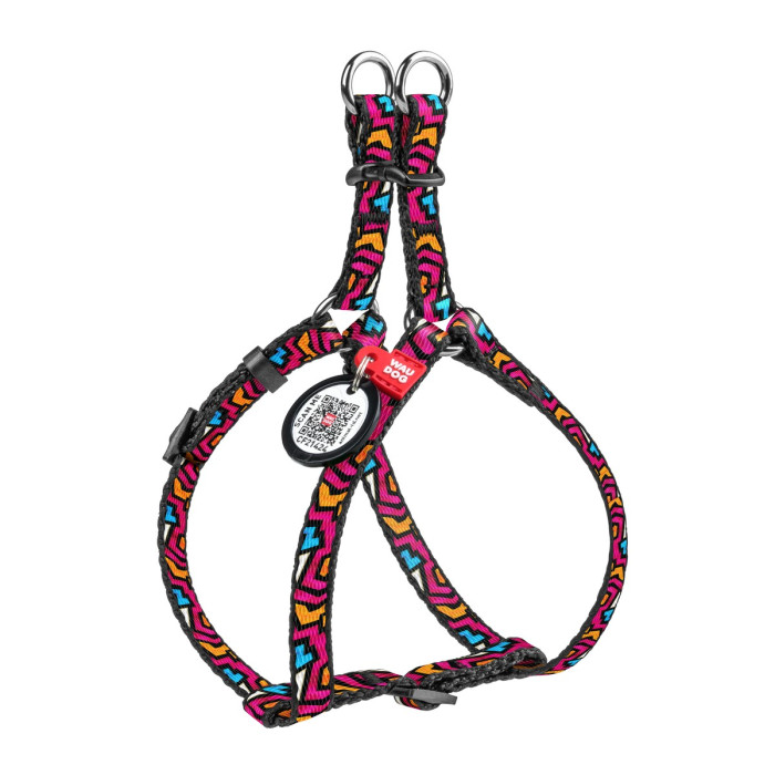 WAUDOG Nylon dog harness with QR-passport, QR tag, pattern "Graffiti" for cats and small dogs