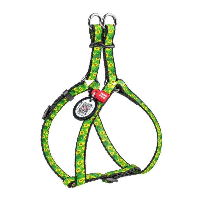 WAUDOG Nylon dog harness with QR-passport, QR tag, pattern "Avocado" for cats and small dogs