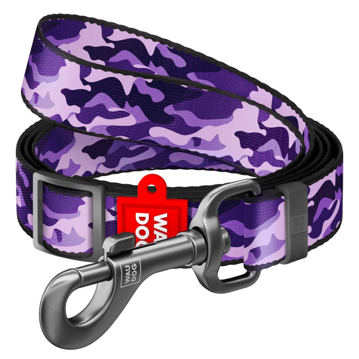 WAUDOG Nylon dog leash with QR-passport, "Purple camo", adjustable