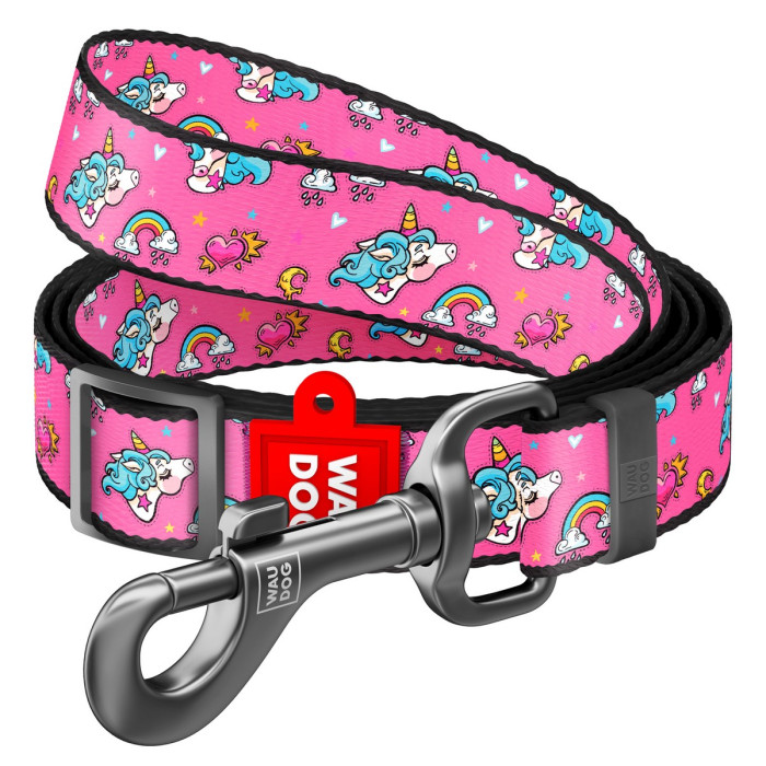 WAUDOG Nylon dog leash with QR-passport, "Unicorns", adjustable