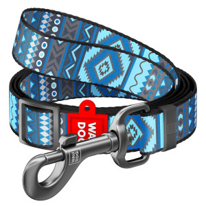 WAUDOG Nylon dog leash with QR-passport, "Ethno blue", adjustable