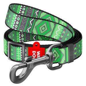 WAUDOG Nylon dog leash with QR-passport, "Ethno green", adjustable