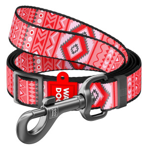 WAUDOG Nylon dog leash with QR-passport, "Ethno red", adjustable