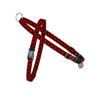 Harness with handle WAUDOG Nylon with QR passport, "Red tartan" design