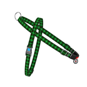 Harness with handle WAUDOG Nylon with QR passport, "Green tartan" design