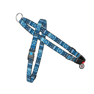 Harness with handle WAUDOG Nylon with QR passport, "Ethno blue" design