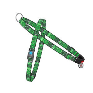 Harness with handle WAUDOG Nylon with QR passport, "Ethno green" design