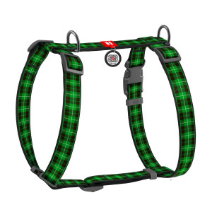 WAUDOG Nylon dog H-harness with QR-passport, "Green plaid" design