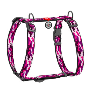 WAUDOG Nylon dog H-harness with QR-passport, "Pink camo" design