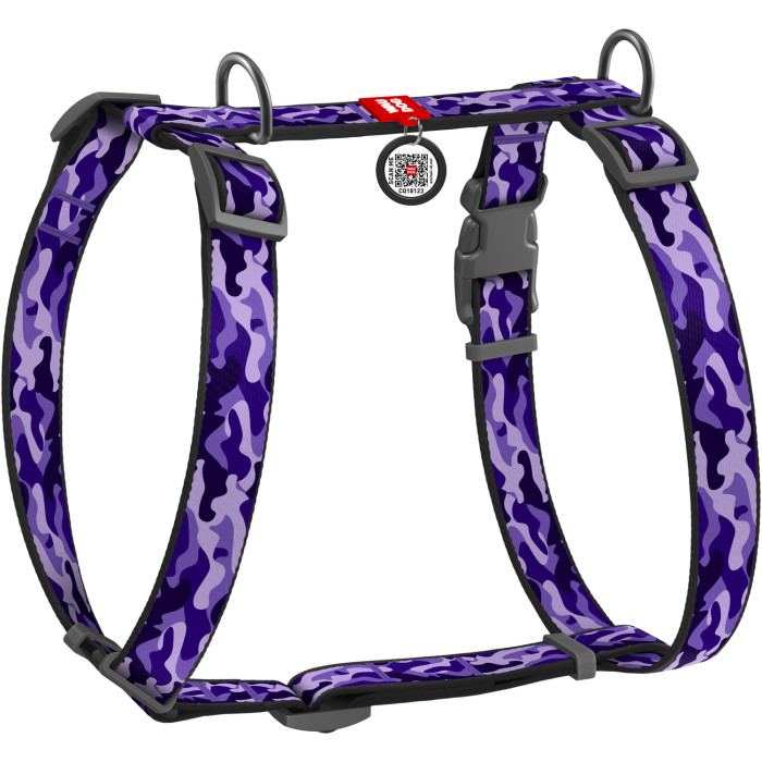 WAUDOG Nylon dog H-harness with QR-passport, "Purple camo" design