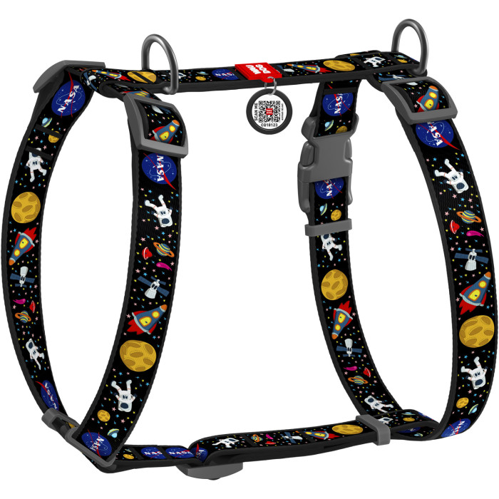 WAUDOG Nylon dog H-harness with QR-passport, "NASA" design