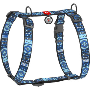 WAUDOG Nylon dog H-harness with QR-passport "Etno blue" design