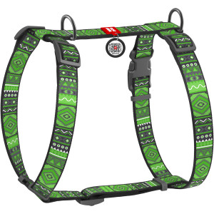 WAUDOG Nylon dog H-harness with QR-passport "Etno green" design