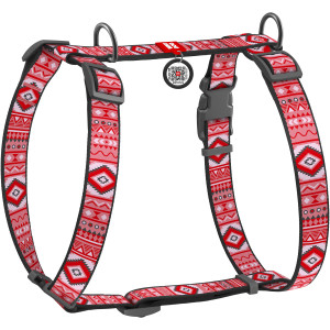 WAUDOG Nylon dog H-harness with QR-passport "Etno red" design