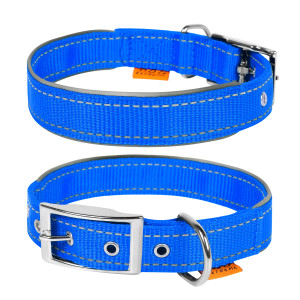 Ошейник Dog Extreme нейлоновый двойной, со светоотражающей вставкой, голубой