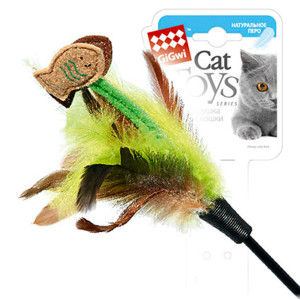 Іграшка для котів Дразнилка з рибками на стеку GiGwi Teaser, перо, пластик, текстиль, 75 см
