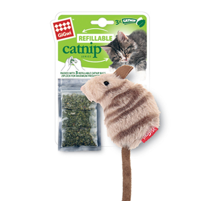 Іграшка для котів Мишка з котячою м'ятою GiGwi Catnip, штучне хутро, котяча м'ята, 10 см