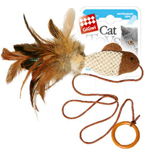 Игрушка для котов Дразнилка-рыбка на палец GiGwi Teaser, перо, текстиль, 7 см