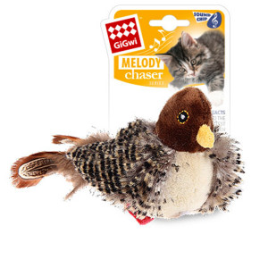 Игрушка для котов Птичка со звуковым чипом и кошачей мятой GiGwi Melody chaser, искусственный мех, перо, 13 см