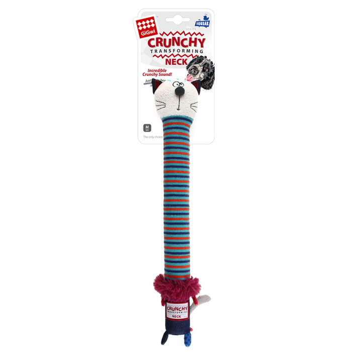 Игрушка для собак Кот с хрустящей шеей и пищалкой GiGwi Crunchy, текстиль, пластик, 28 см