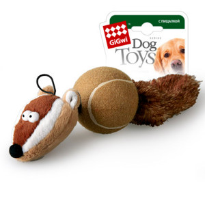 Игрушка для собак Барсук с 2-мя пищалками GiGwi Catch&fetch, искусственный мех, теннисная резина, веревка, 32 см