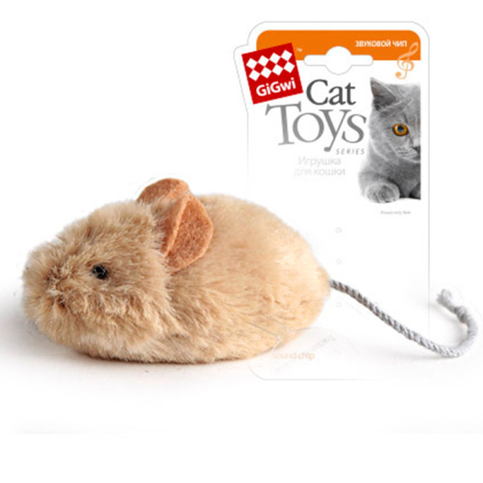 Игрушка для котов Мышка со звуковым чипом GiGwi Melody chaser, искусственный мех, 13 см