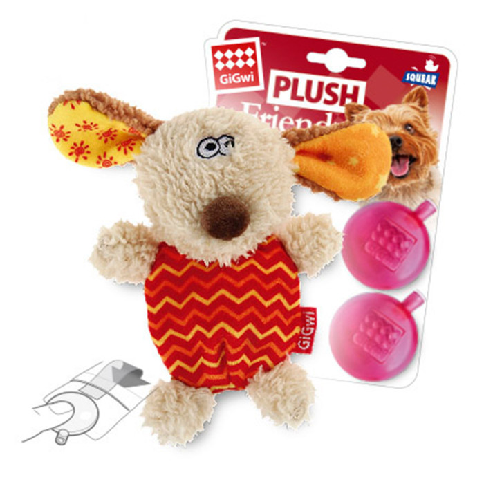 Игрушка для собак Собачка с пищалкой GiGwi Plush, текстиль, пластик, 13 см