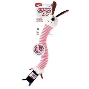 Игрушка для собак Заяц с хрустящей шеей и пищалкой GiGwi Crunchy, текстиль, пластик, 28 см