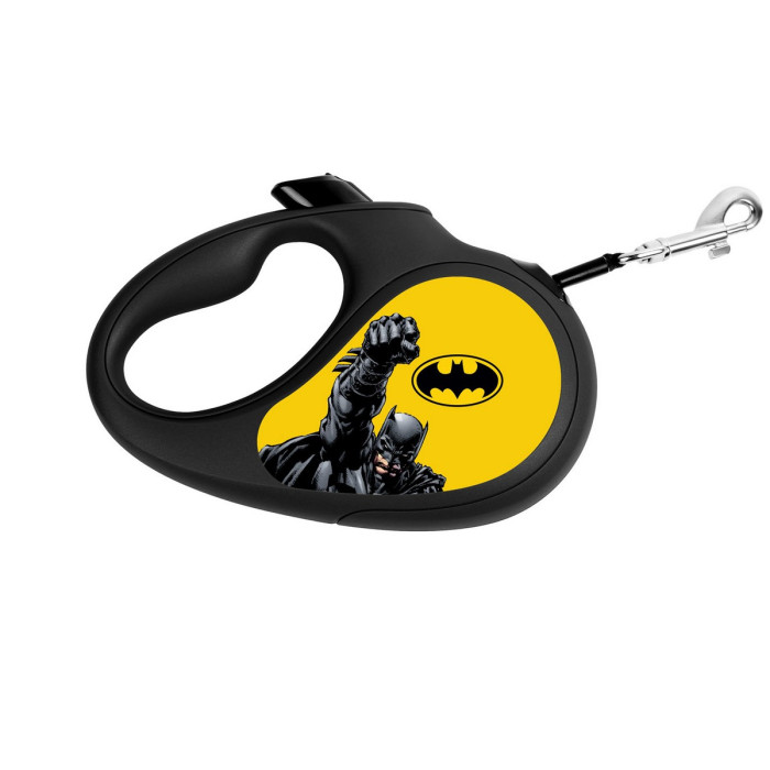 Retractable WAUDOG Design genuine leather dog leash, "Batman Yellow"