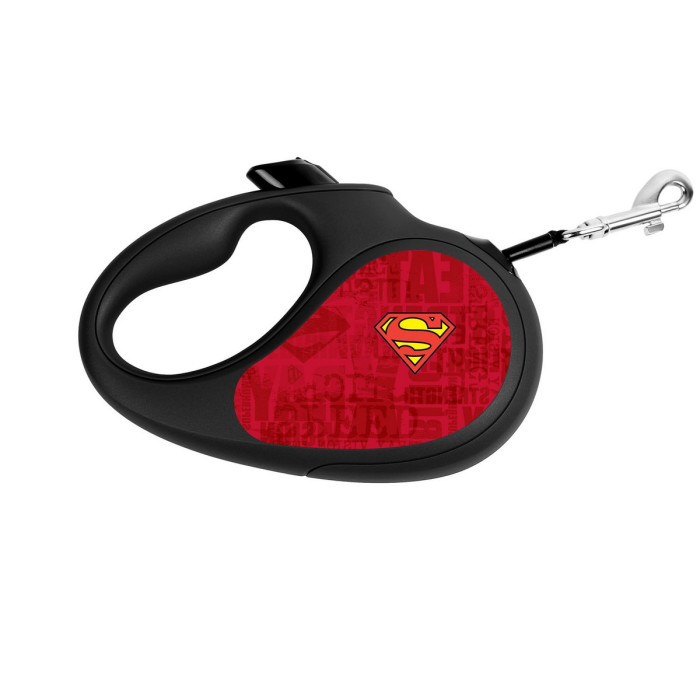 Retractable WAUDOG Design genuine leather dog leash, "Superman Logo Red"