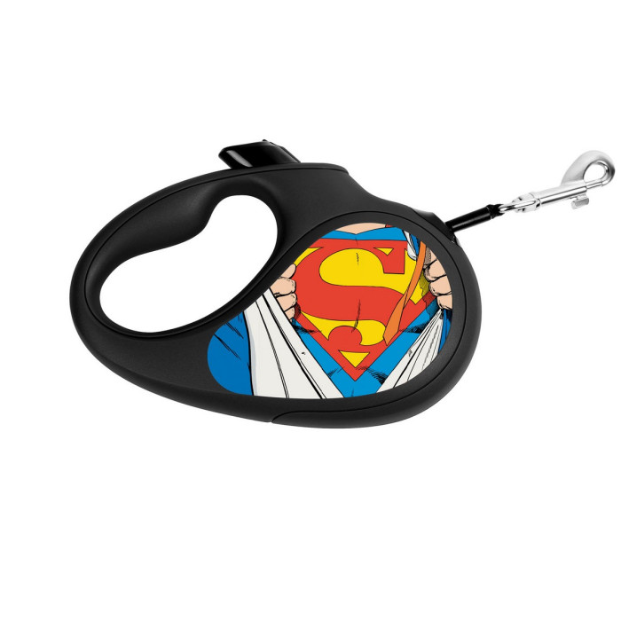 Retractable WAUDOG Design genuine leather dog leash, "Superman Hero"