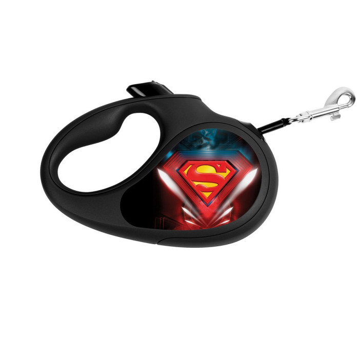 Retractable WAUDOG Design genuine leather dog leash, "Superman Logo"