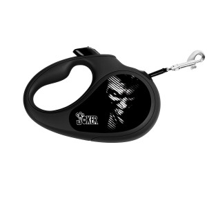 Retractable WAUDOG Design genuine leather dog leash, "Joker Black"