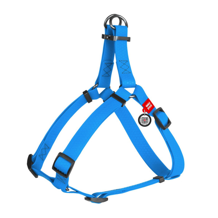 WAUDOG Waterproof dog harness with QR-passport, metal fastex buckle, blue