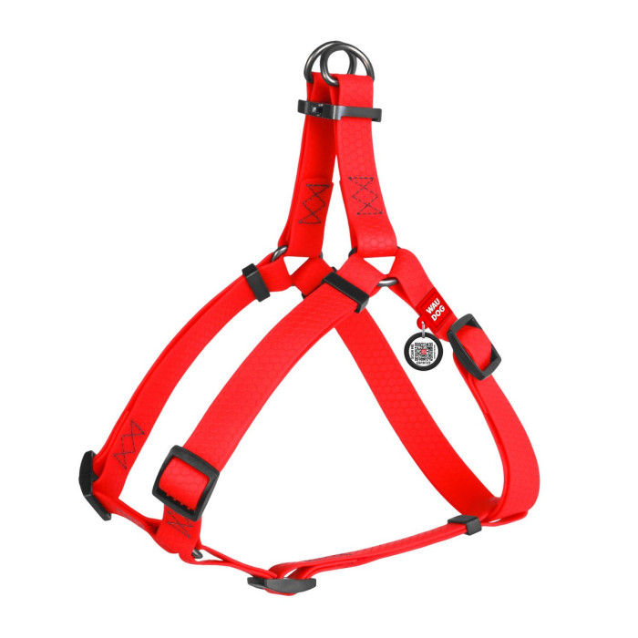 WAUDOG Waterproof dog harness with QR-passport, metal fastex buckle, red